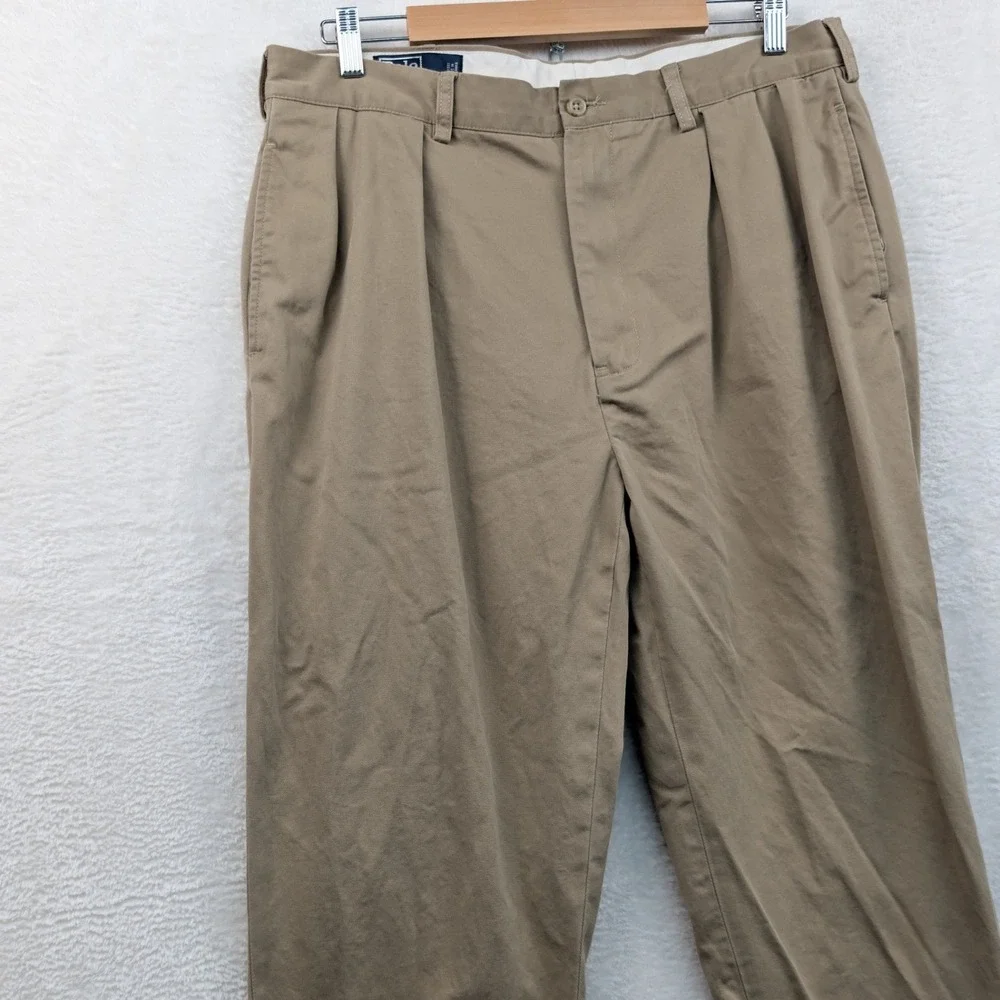 VTG Polo Ralph Lauren Andrew Pants Mens 37x30 Tan Straight Leg Pleated Chino 90s